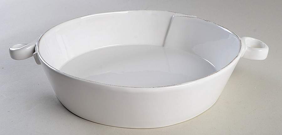 Lastra White (Bright White Glaze) 11" Round Handled Baker by Vietri (Italy)-1