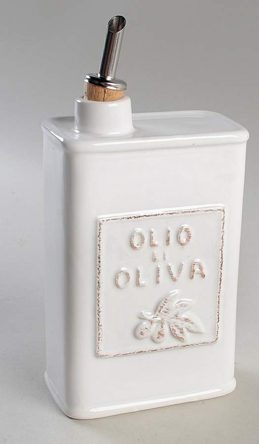 Lastra White (Bright White Glaze) Olive Oil Carafe by Vietri (Italy)-1