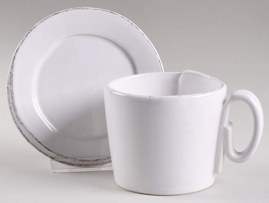 Lastra White (Bright White Glaze) Flat Cup & Saucer Set by Vietri (Italy)-1