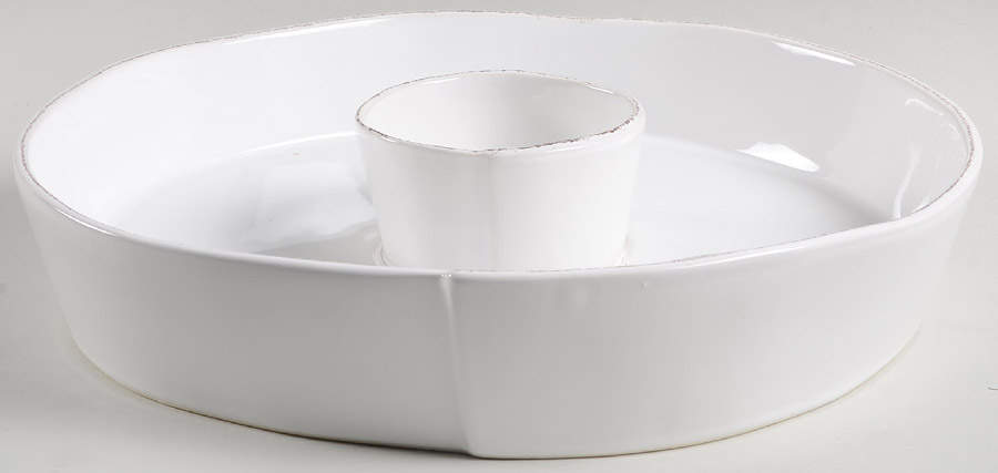 Lastra White (Bright White Glaze) 1 Piece Chip & Dip by Vietri (Italy)-1