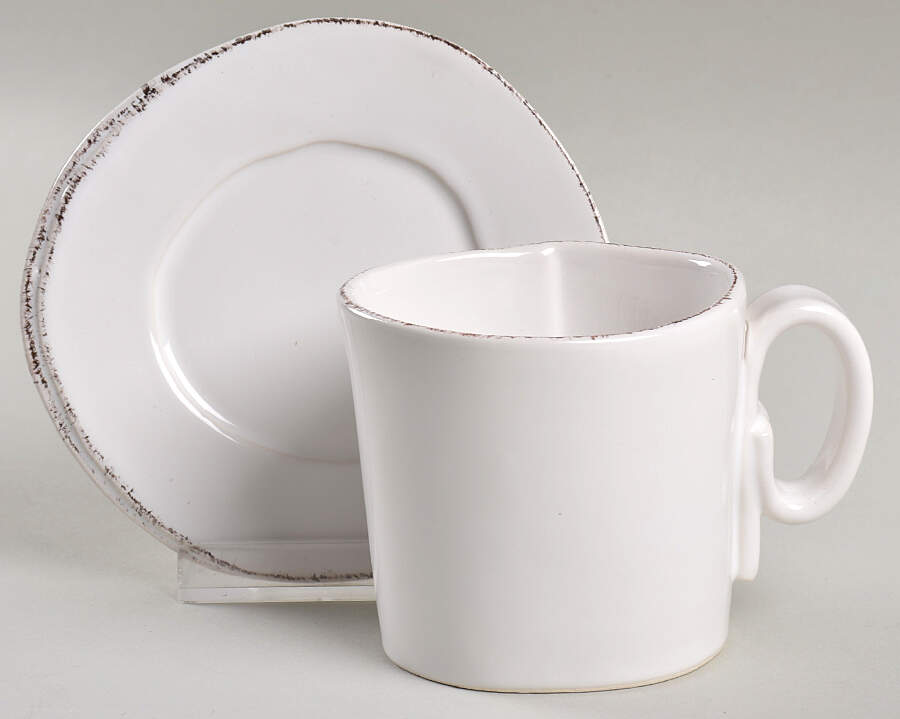 Lastra White (Bright White Glaze) Espresso Cup and Saucer Set by Vietri (Italy)-1