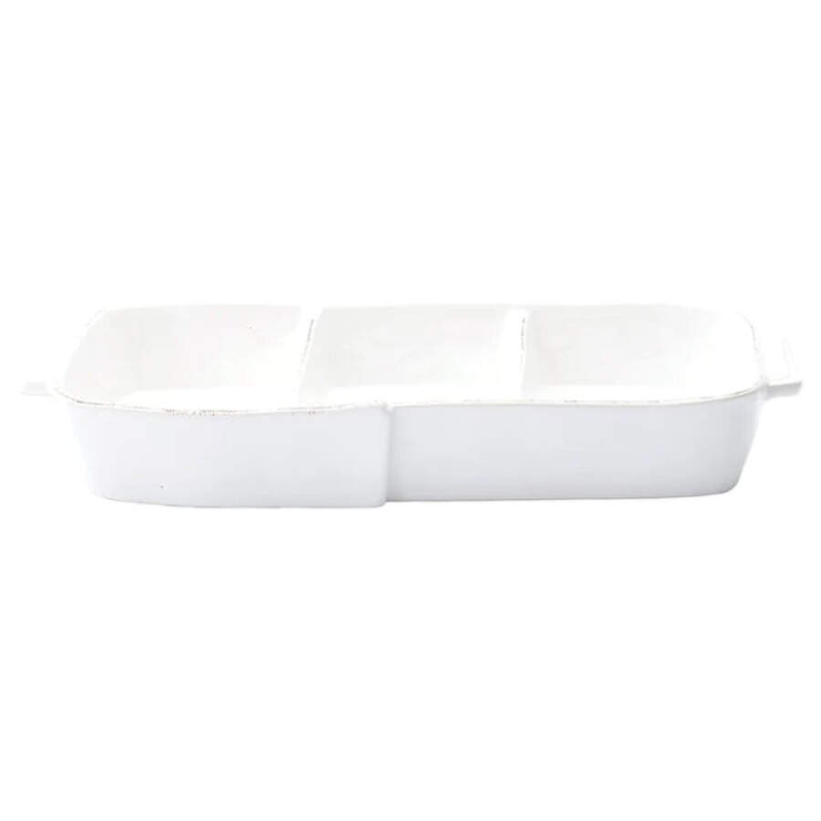 Lastra White (Bright White Glaze) Melamine 3-Part Relish by Vietri (Italy)-1