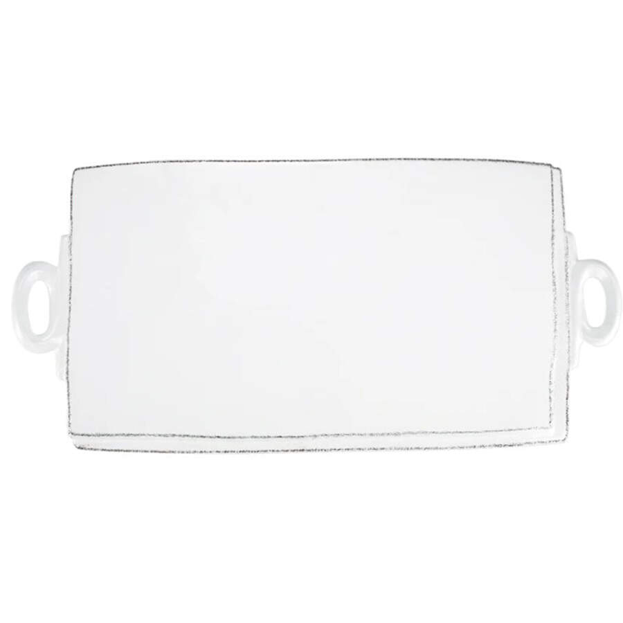Lastra White (Bright White Glaze) Rectangular Handled Cheese Board by Vietri (Italy)-1