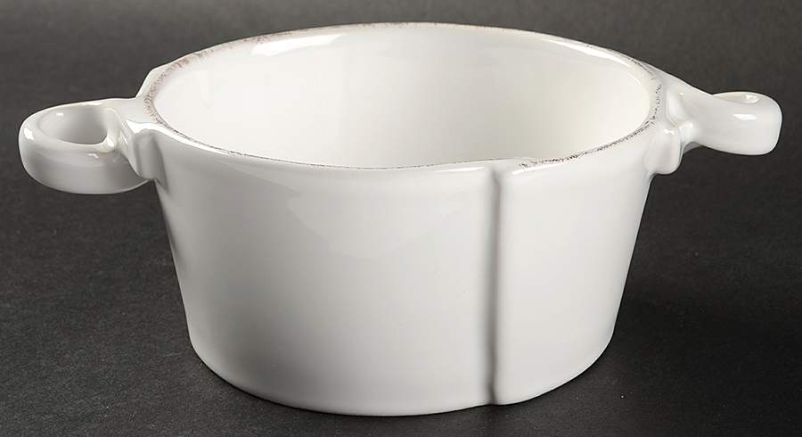 Lastra White (Bright White Glaze) Round Bowl with Handles by Vietri (Italy)-1