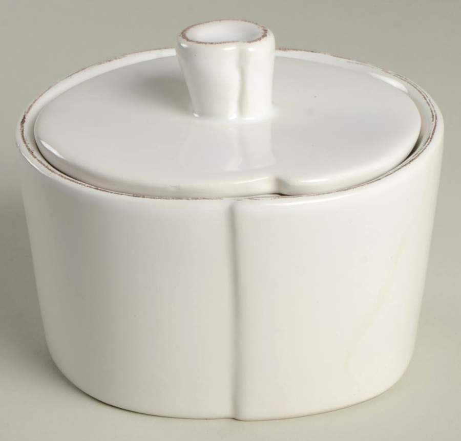 Lastra White (Bright White Glaze) Sugar Bowl & Lid by Vietri (Italy)-1