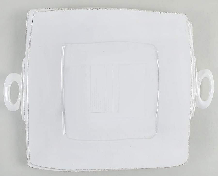 Lastra White (Bright White Glaze) 13" Square Handled Platter by Vietri (Italy)-1