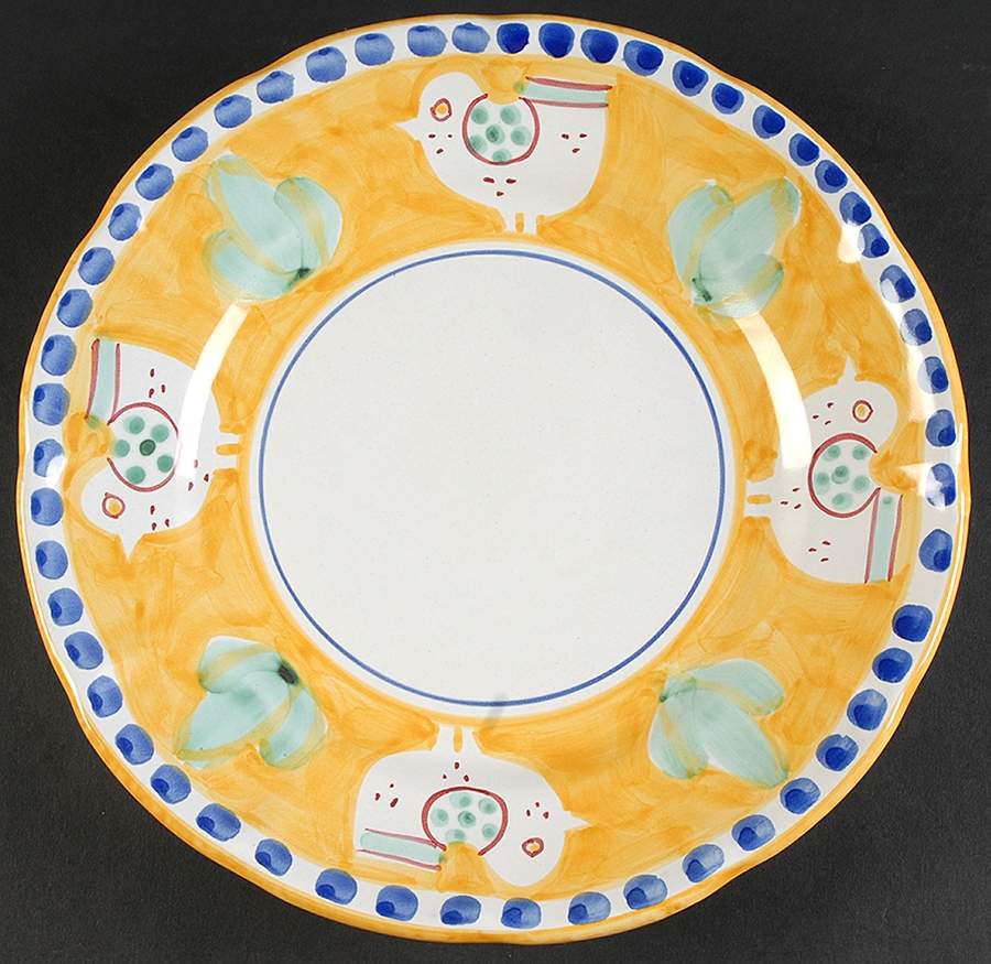 Campagna Chicken (Yellow Border, Blue Dots) Dinner Plate by Ceramica Artistica (CAS Vietri)-1