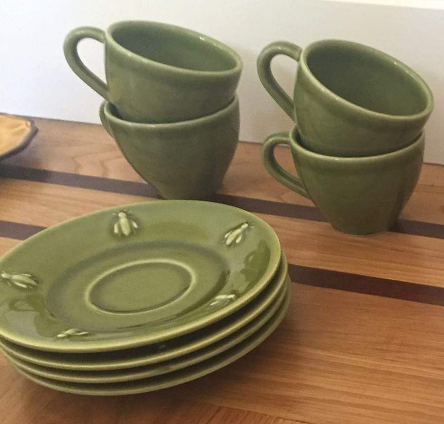 Cigale Green Flat Cup & Saucer Set by Varages-1