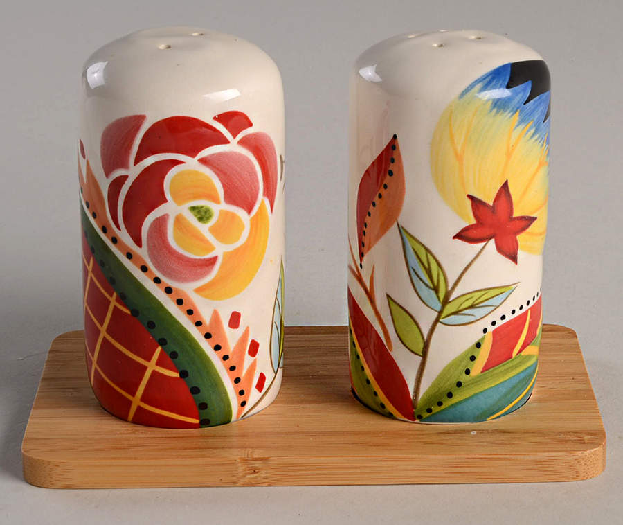 Rose Print Salt & Pepper Set w/Wood Tray by Vida By Eva Mendes-1