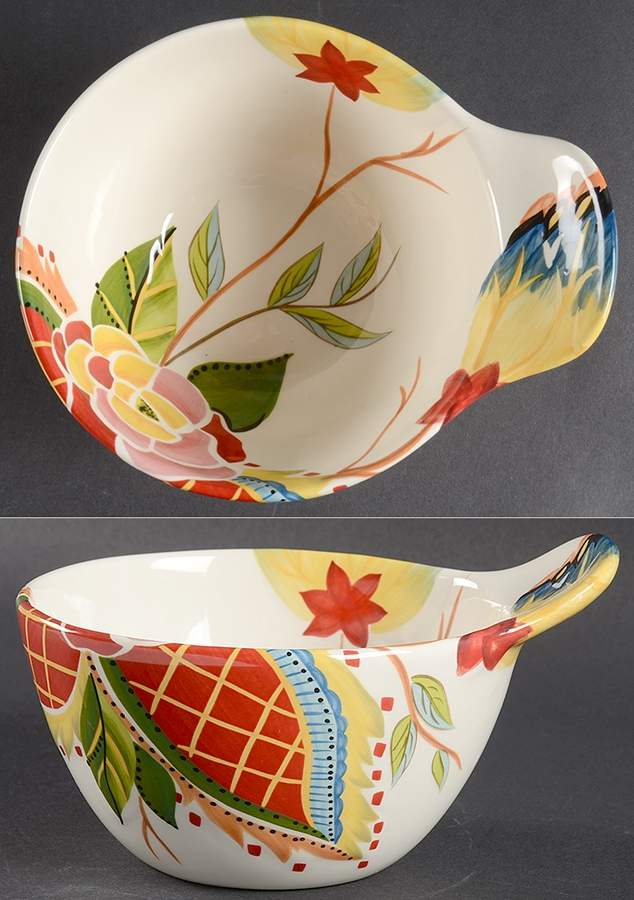 Rose Print Lugged Soup/Cereal Bowl by Vida By Eva Mendes-1