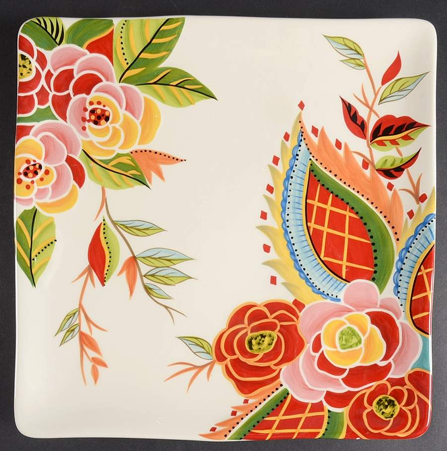 Rose Print Square Dinner Plate by Vida By Eva Mendes-1