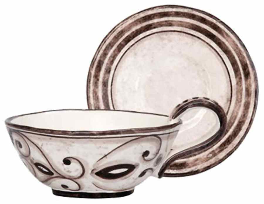 Arabesca Footed Cup & Saucer Set by Vietri (Italy)-1