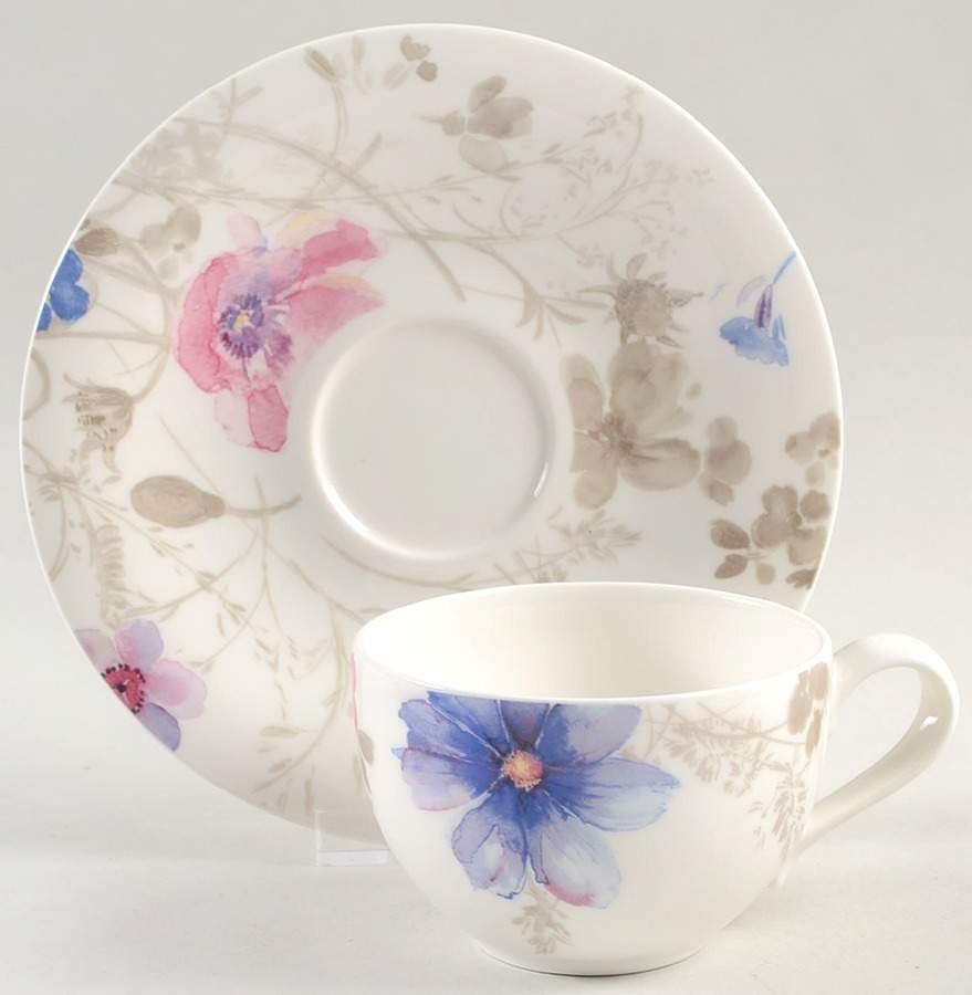 Mariefleur Grey Flat Cup & Saucer Set by Villeroy & Boch-1