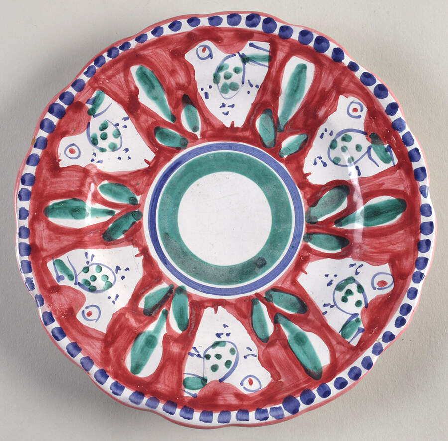 Campagna Chicken (Burgundy Border, Black Dots) Salad Plate by Vietri (Italy)-1