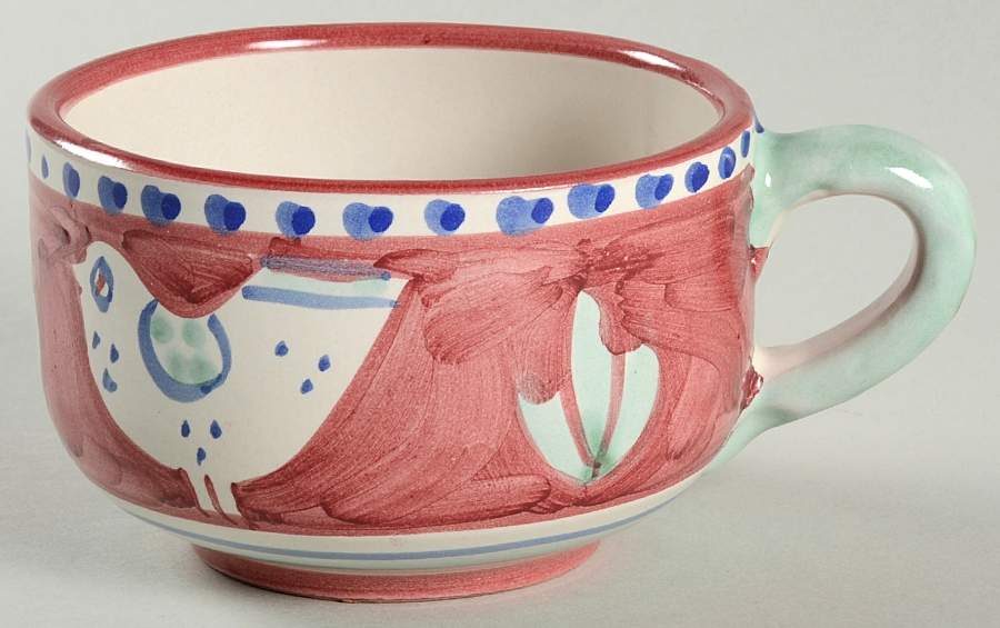 Campagna Chicken (Burgundy Border, Black Dots) Flat Cup by Vietri (Italy)-1