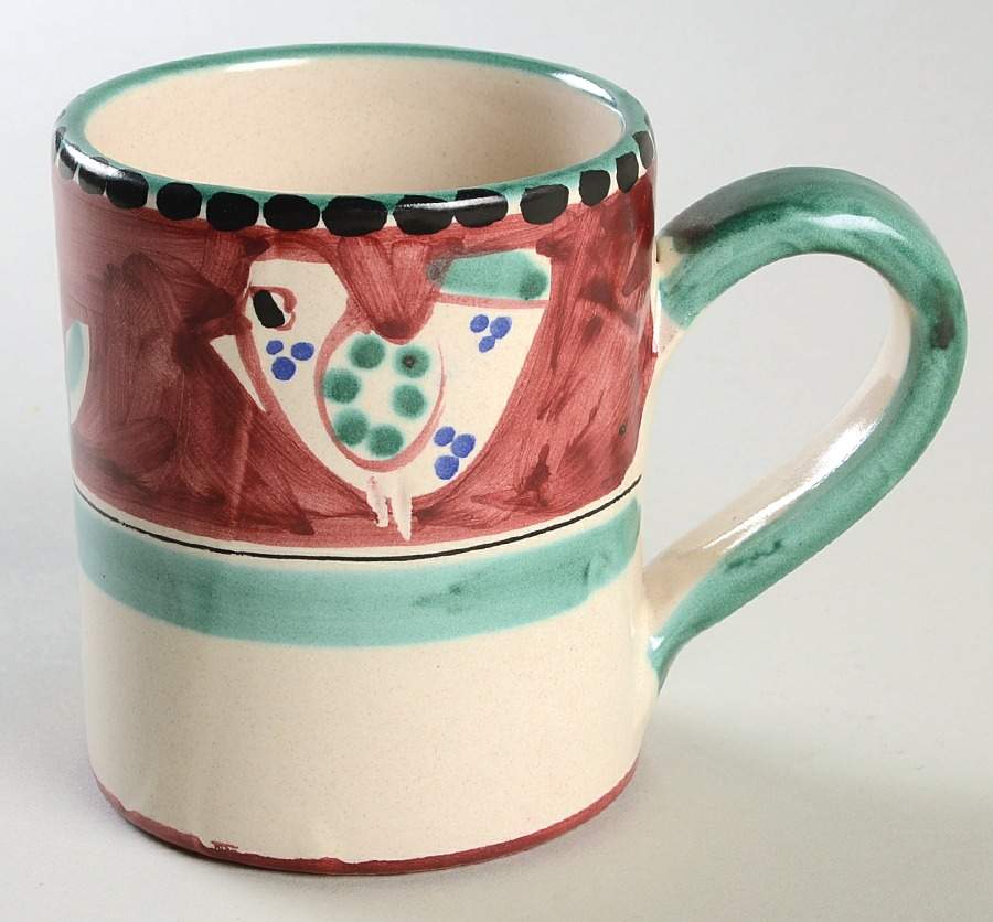 Campagna Chicken (Burgundy Border, Black Dots) Mug by Vietri (Italy)-1