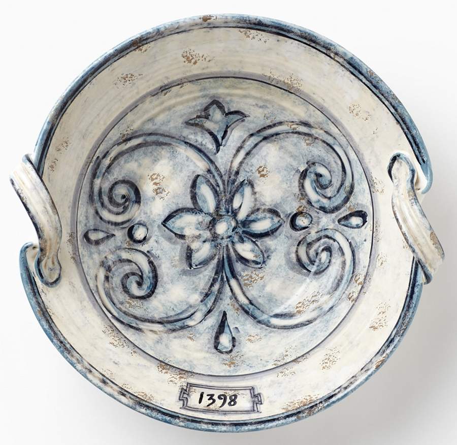 Blu Vittoria 19" Round Handled Bowl by Vietri (Italy)-1