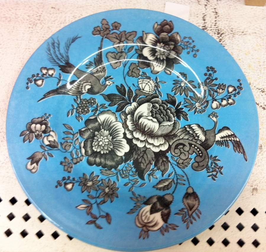 Vintage Pheasant Black on Blue Dinner Plate by Victorian English Pottery-Royal Stafford-1