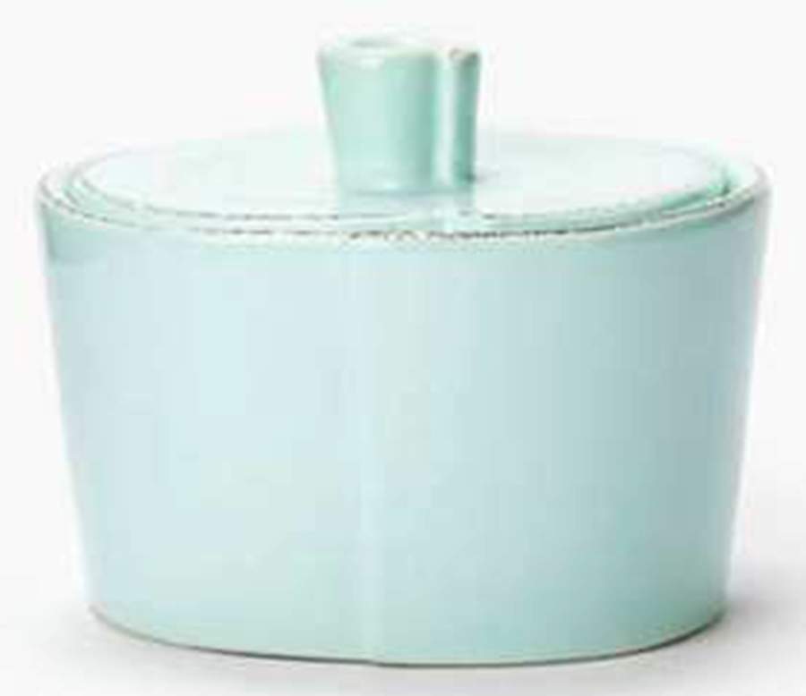 Lastra Aqua Sugar Bowl & Lid by Vietri (Italy)-1