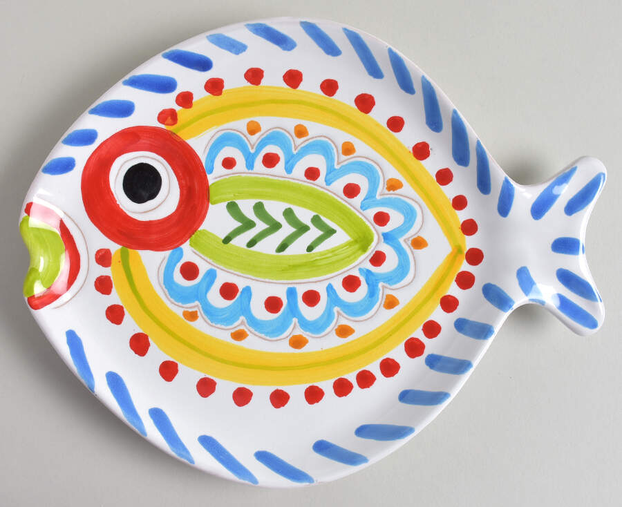 Fish Fish (Circles, Dots, Stripe Design Fish) Dinner Plate by Vietri (Italy)-1