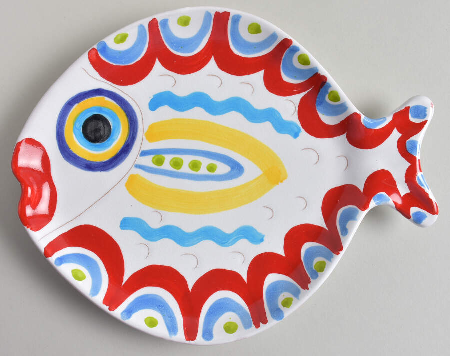 Fish Fish (Circles, Dots, Stripe Design Fish) Dinner Plate by Vietri (Italy)-1