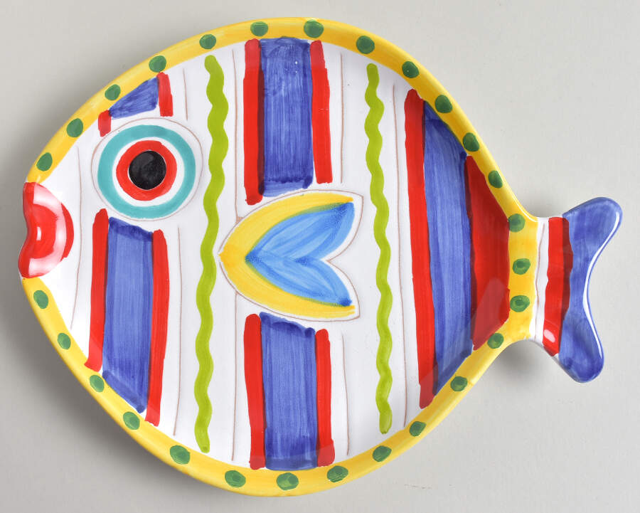 Fish Fish (Circles, Dots, Stripe Design Fish) Dinner Plate by Vietri (Italy)-1