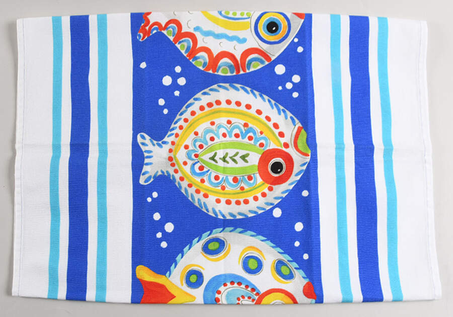Fish Fish (Circles, Dots, Stripe Design Fish) Cloth Dish Towel by Vietri (Italy)-1