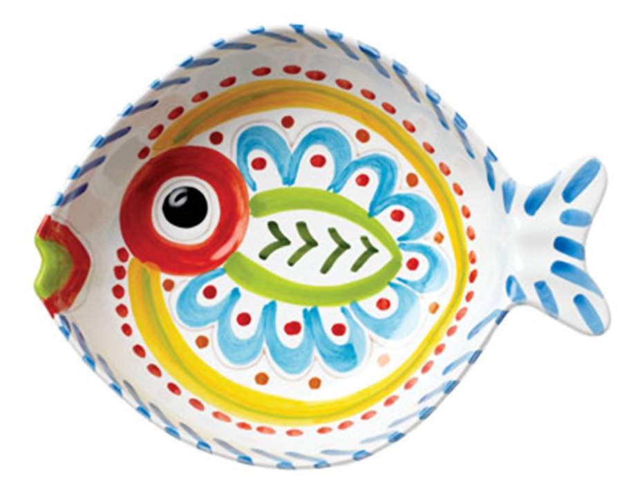 Fish Fish (Circles, Dots, Stripe Design Fish) 11" Oval Vegetable Bowl by Vietri (Italy)-1