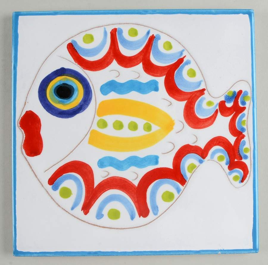 Fish Fish (Circles, Dots, Stripe Design Fish) Square Trivet by Vietri (Italy)-1