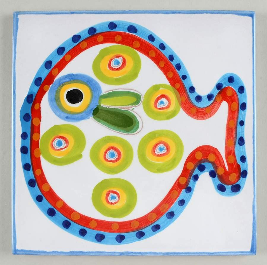 Fish Fish (Circles, Dots, Stripe Design Fish) Square Trivet by Vietri (Italy)-1