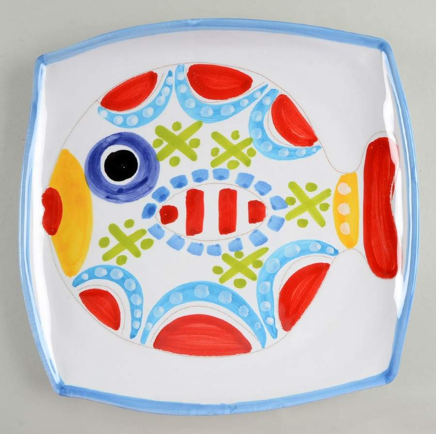 Fish Fish (Circles, Dots, Stripe Design Fish) 11" Square Serving Platter by Vietri (Italy)-1