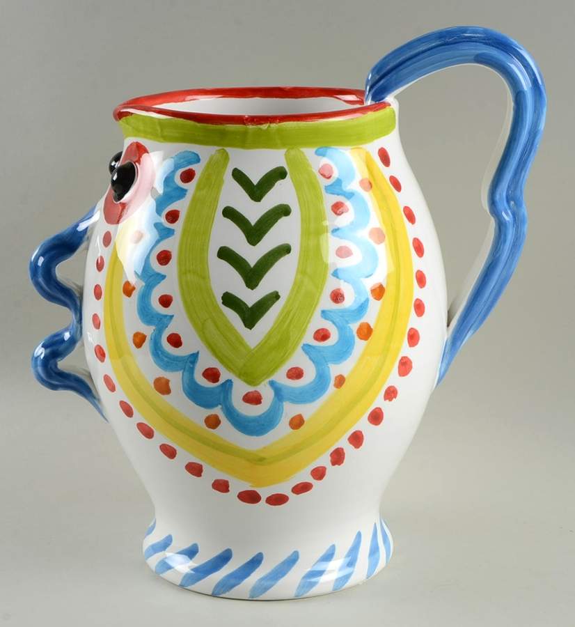 Fish Fish (Circles, Dots, Stripe Design Fish) Pitcher by Vietri (Italy)-1