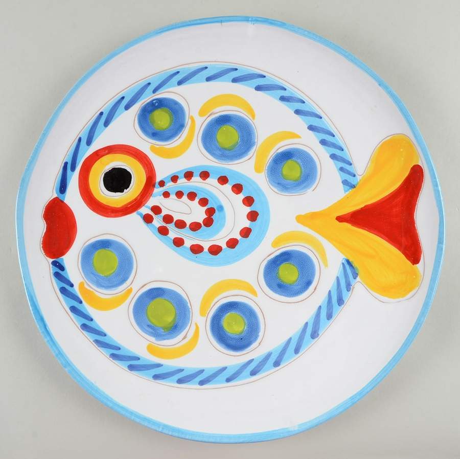 Fish Fish (Circles, Dots, Stripe Design Fish) 13" Chop Plate (Round Platter) by Vietri (Italy)-1