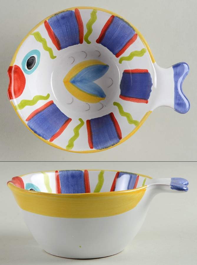 Fish Fish (Circles, Dots, Stripe Design Fish) Coupe Cereal Bowl by Vietri (Italy)-1
