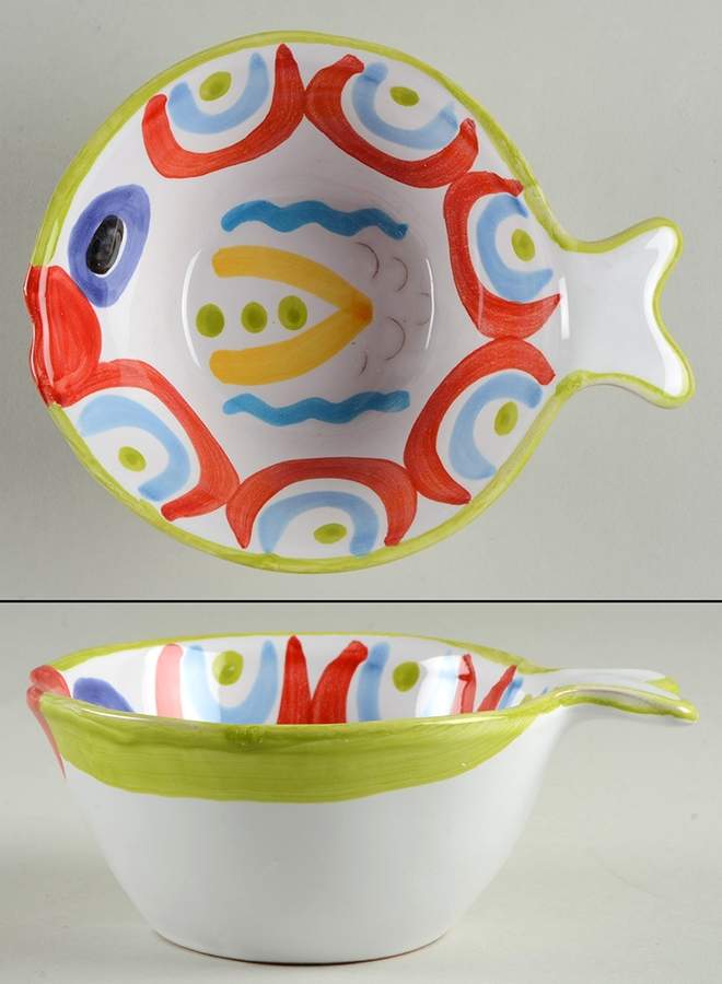 Fish Fish (Circles, Dots, Stripe Design Fish) Coupe Cereal Bowl by Vietri (Italy)-1