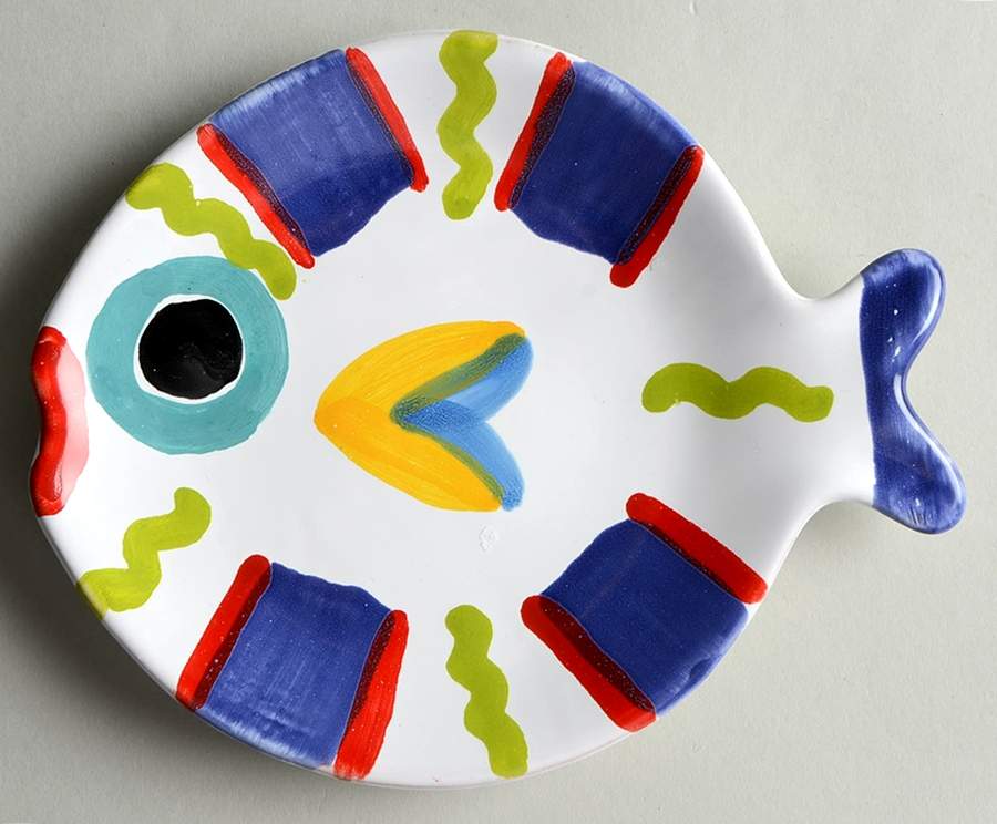 Fish Fish (Circles, Dots, Stripe Design Fish) Canape Plate by Vietri (Italy)-1