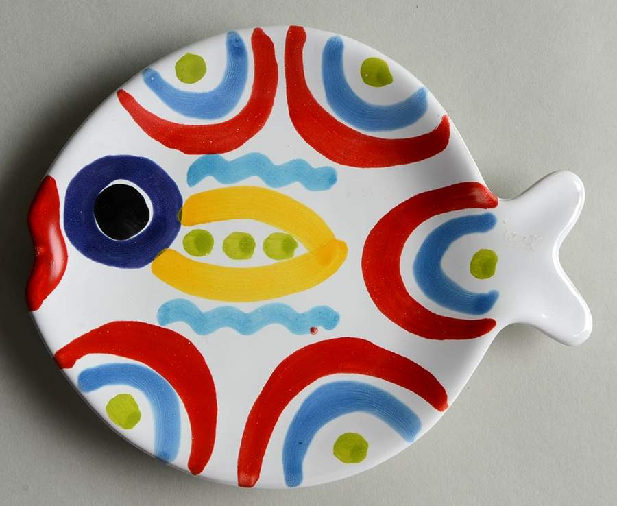 Fish Fish (Circles, Dots, Stripe Design Fish) Canape Plate by Vietri (Italy)-1