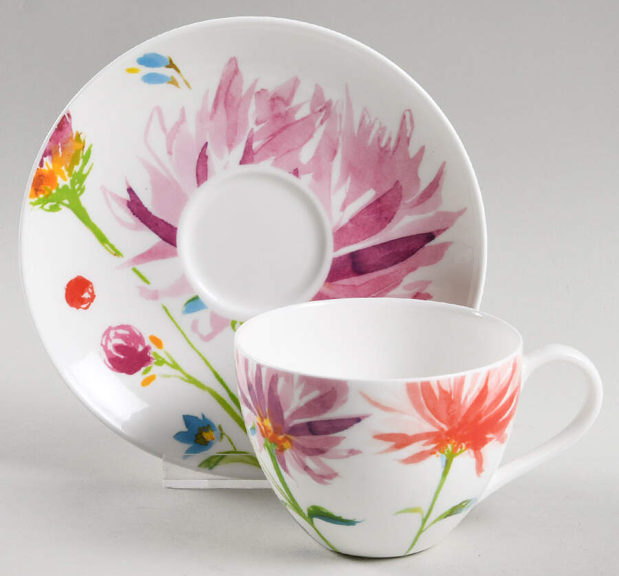 Anmut Flowers Flat Cup & Saucer Set by Villeroy & Boch-1