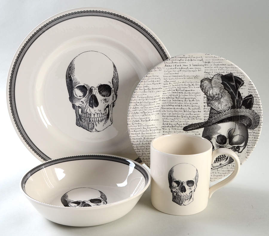 Skull 4 Piece Place Setting by Victorian English Pottery-Royal Stafford-1