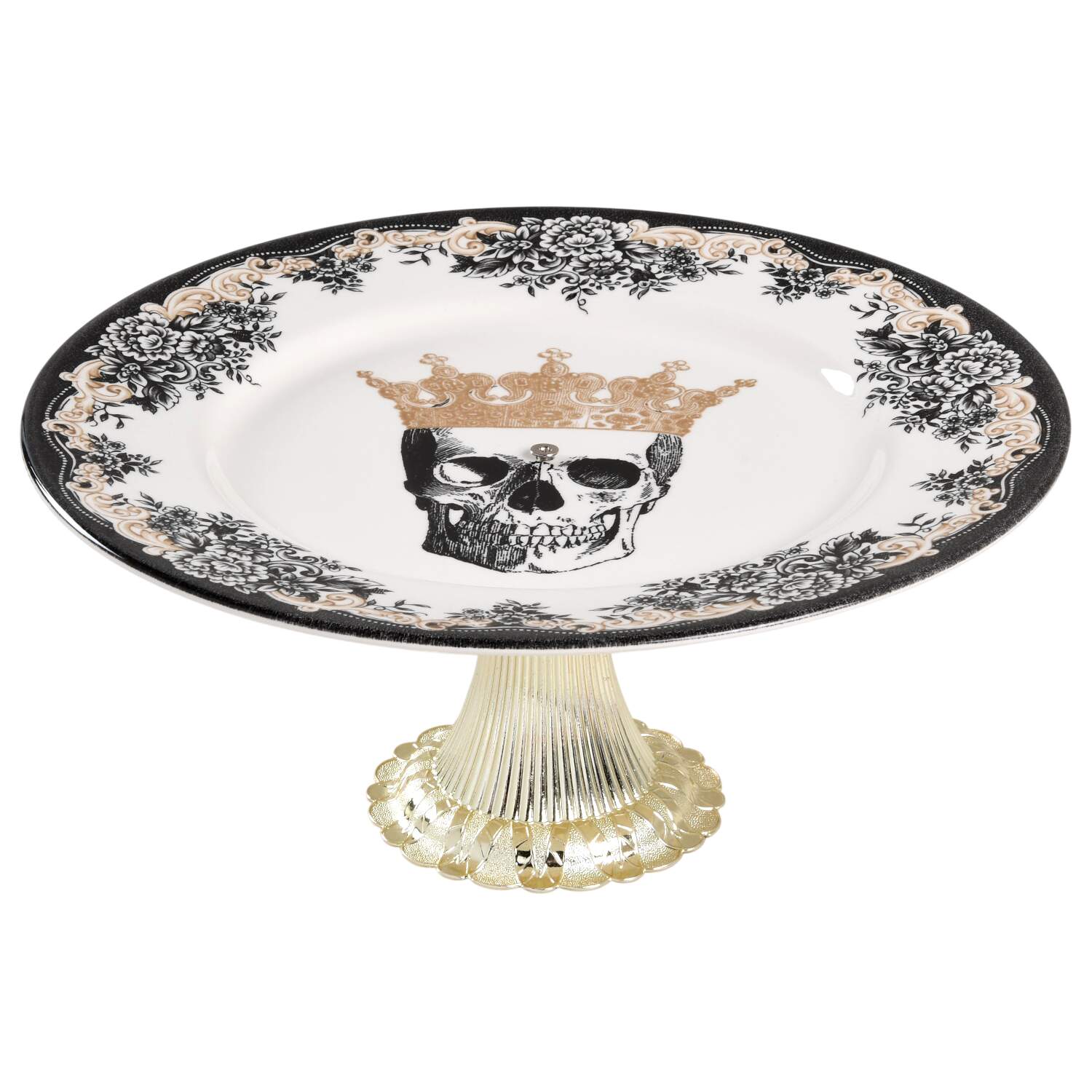 Skull Cake Stand with 4"-5" Metal Pedestal  Hc by Victorian English Pottery-Royal Stafford-1