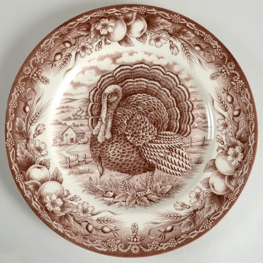 Royal Thanksgiving Brown Dinner Plate by Victorian English Pottery-Royal Stafford-1