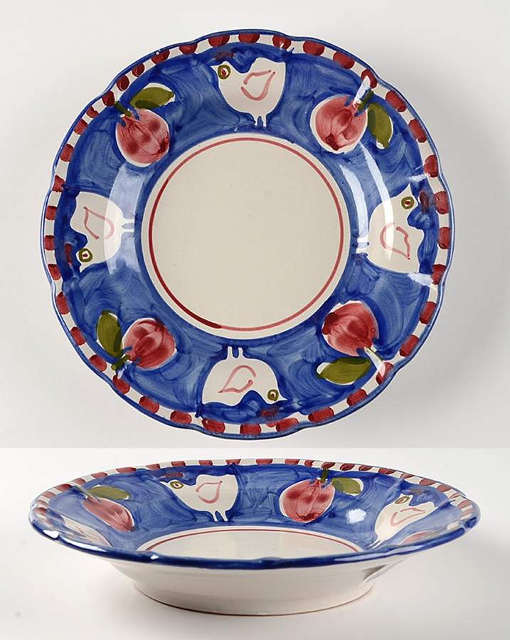 Campagna Bird Blue Large Rim Soup Bowl by Ceramica Artistica (CAS Vietri)-1