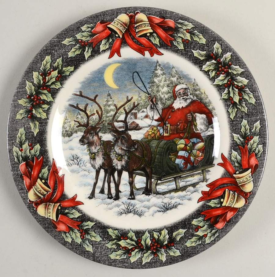 Santa's Sleigh Salad Plate by Victorian English Pottery-Royal Stafford-1