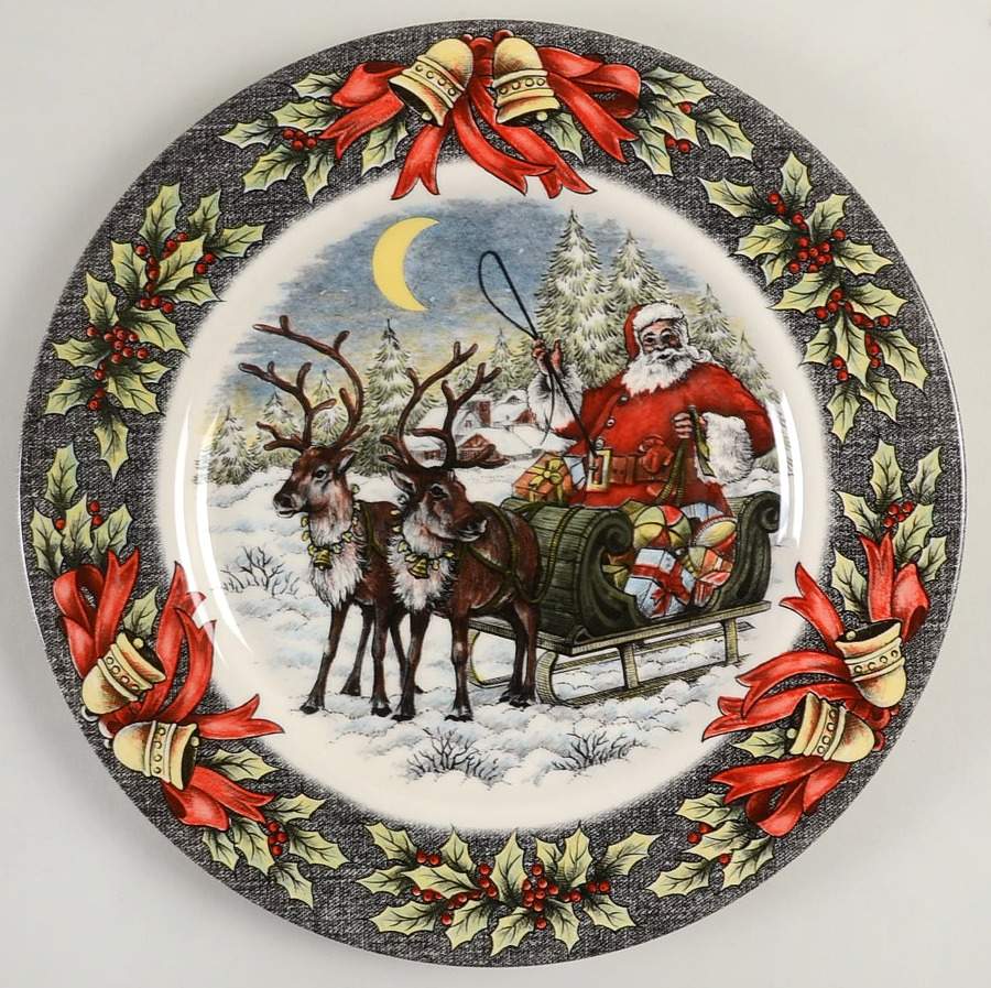 Santa's Sleigh Dinner Plate by Victorian English Pottery-Royal Stafford-1