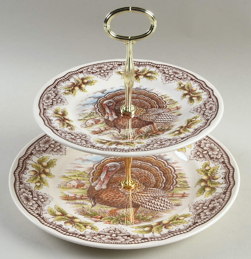 Homeland Turkey 6 5/8"-10"  2 Tiered Serving Tray (Dp, Sp) HC by Victorian English Pottery-Royal Stafford-1