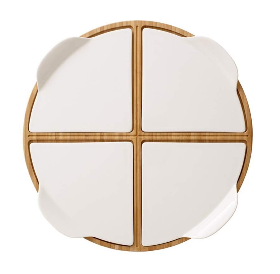 Pizza Passion Wood Pizza Server & 4 Ceramic Sections by Villeroy & Boch-1
