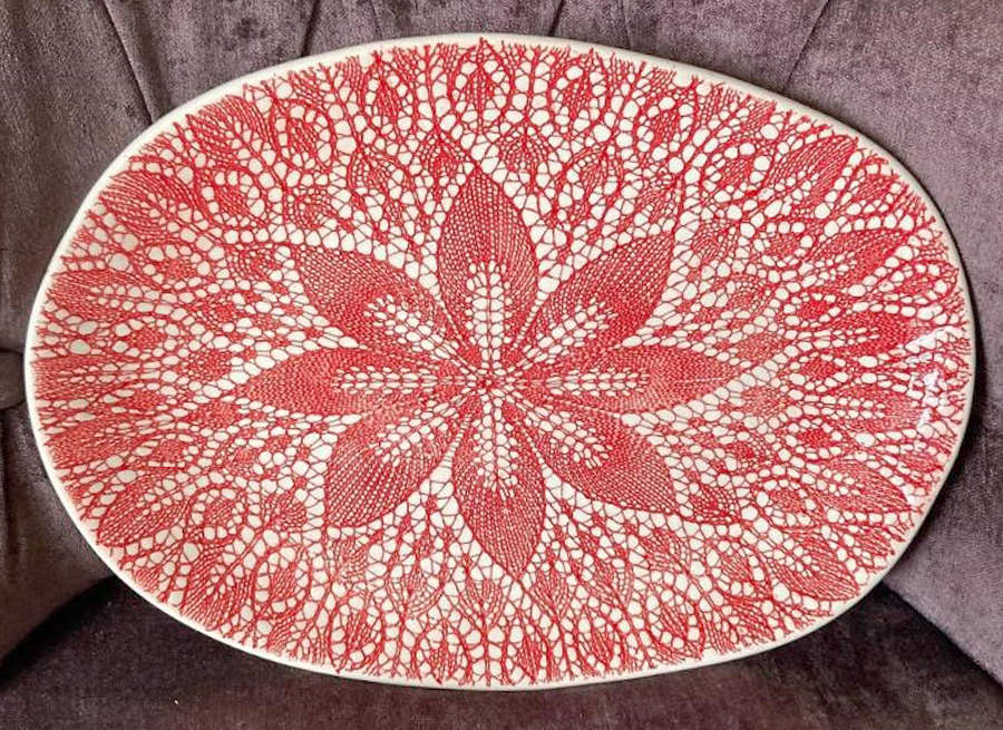 Lace Red 14" Oval Serving Platter by Vietri (Italy)-1