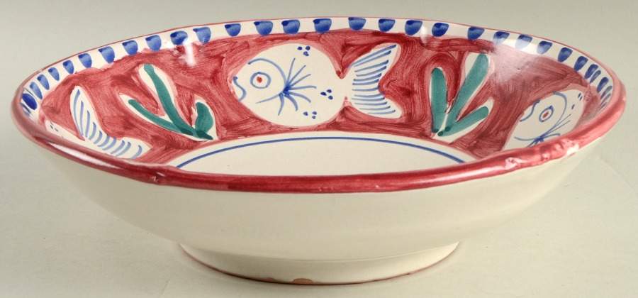 Pesce Red 8" Individual Pasta Bowl by Vietri (Italy)-1