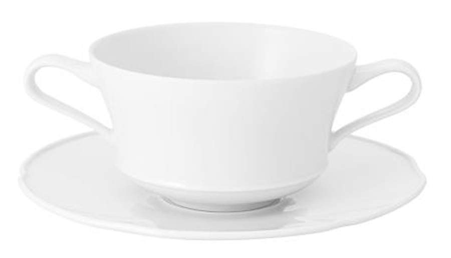 Crown White Footed Cream Soup Bowl & Saucer Set by Vista Alegre-1