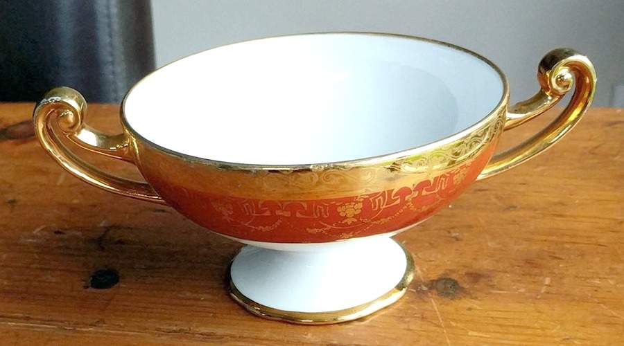 VIT412 Footed Cream Soup Bowl by Victoria (Czech)-1